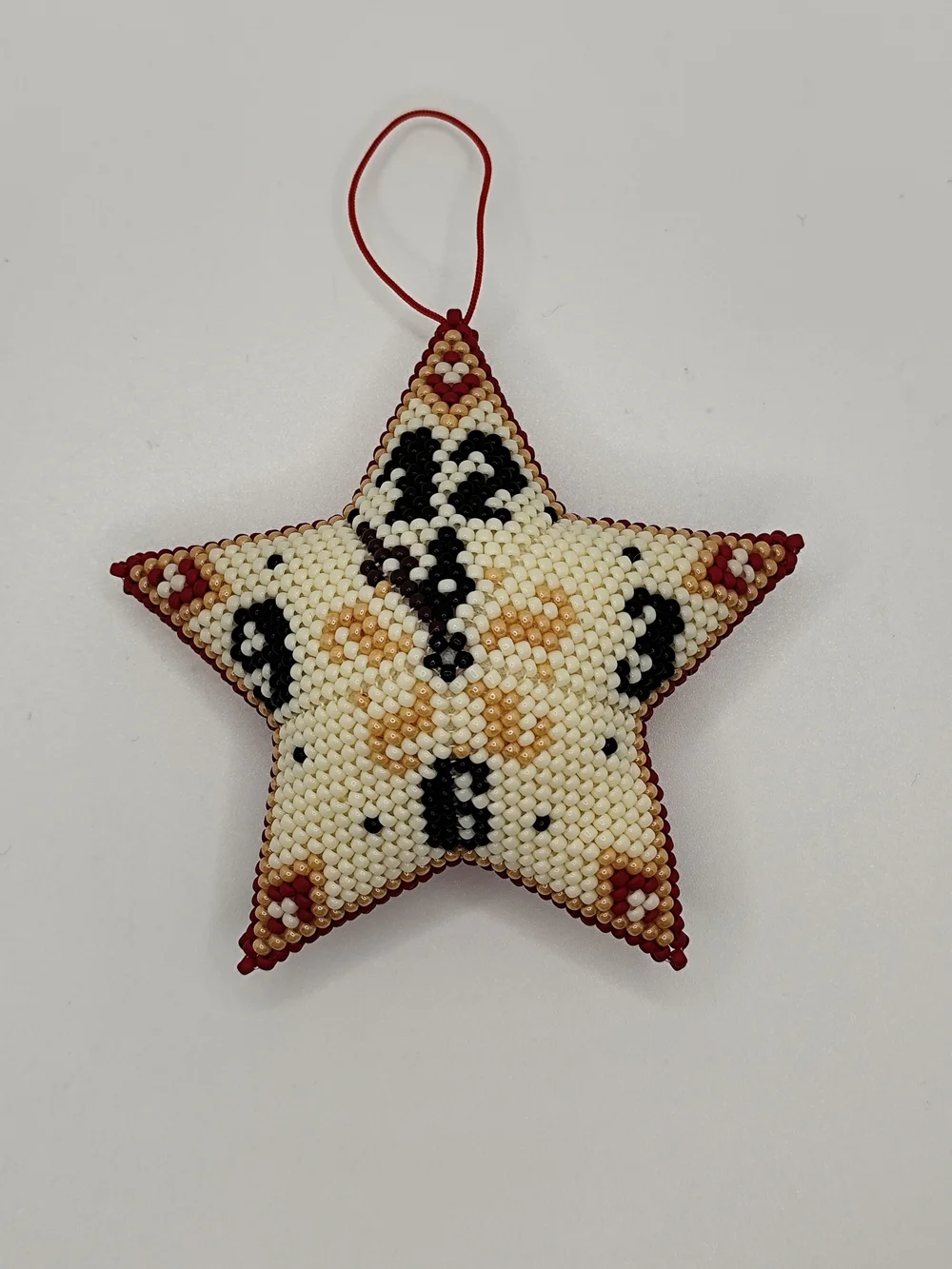 Beaded Star Holiday Ornament in Cream & Burgundy